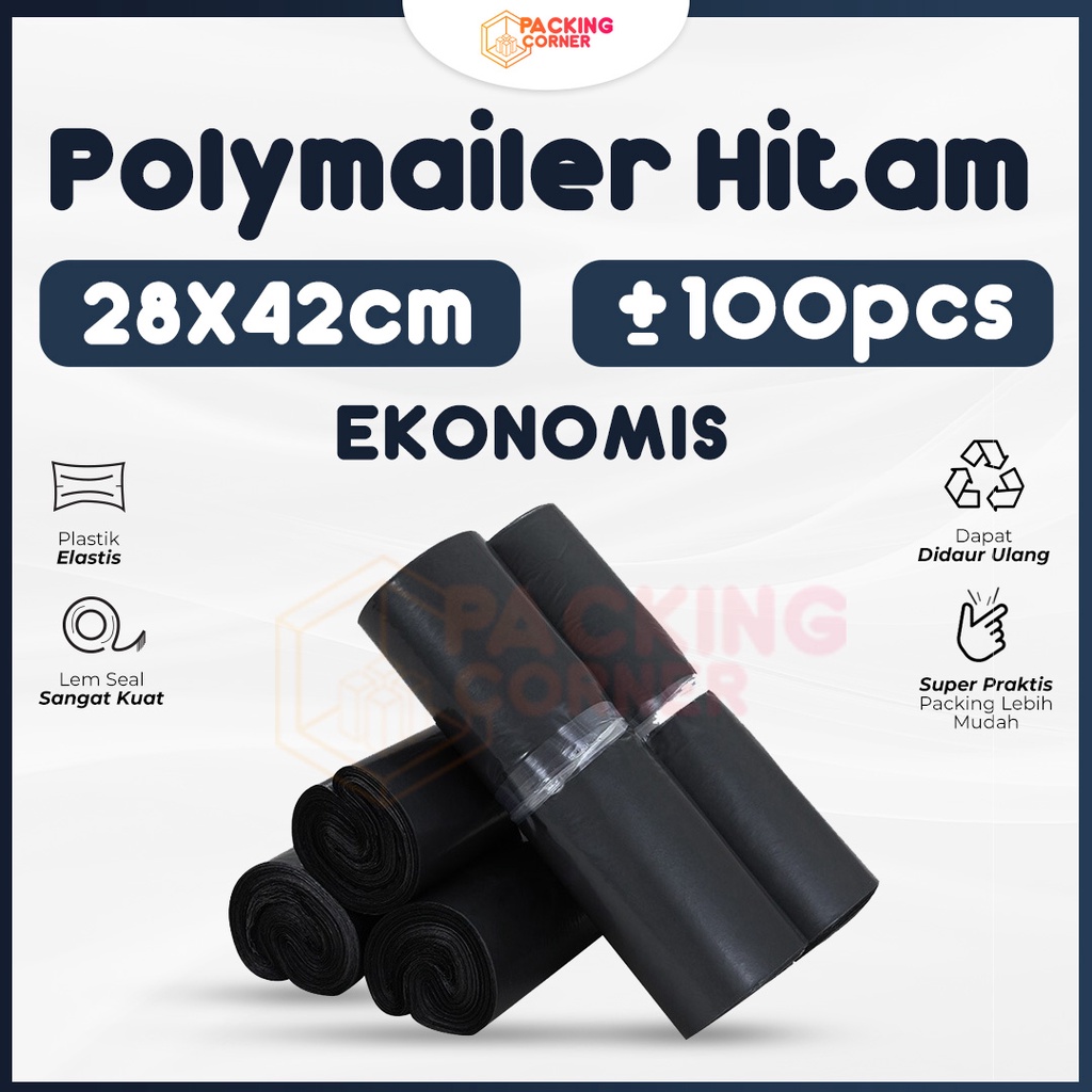 

Polymailer Warna Hitam Semi Glossy 28x42 isi 100 pcs Tebal Glossy MURAH