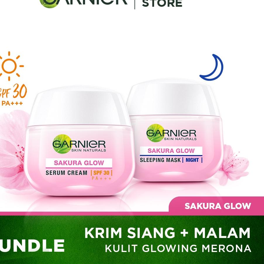 RVN227 Garnier Sakura Glow Kit Day &amp; Night Cream - Moisturizer Skincare Krim Siang Malam (Light complete) ##