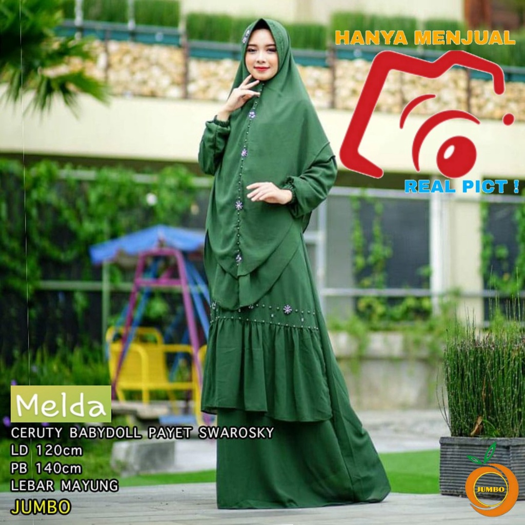 Gamis Syari LD 120 Jumbo SOMELDA Hijau Babydoll Ceruty REAL PICT Maxi Dress Pesta Polos