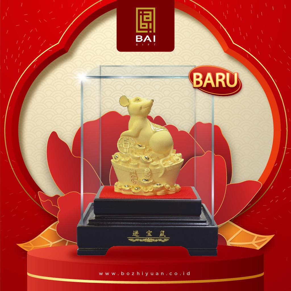 BAI GIFT Patung Shio Tikus Koin Lapis Emas 24K Pajangan Shio Tikus Patung  Shio Tikus - M 160x100x20