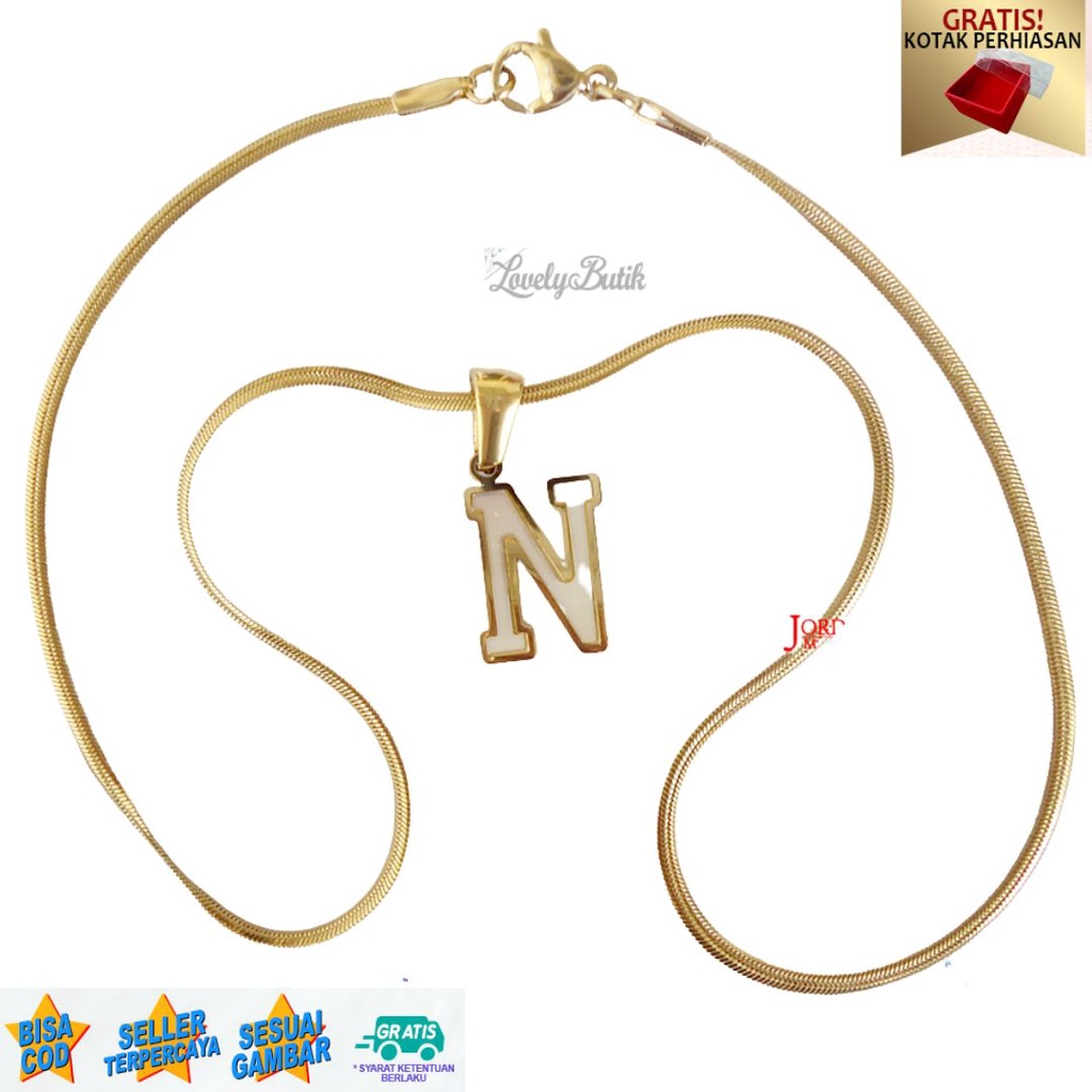 Kalung Anak Titanium anti karat Inisial Huruf M,N Rantai Kalung Belut Shell - Lovelybutik