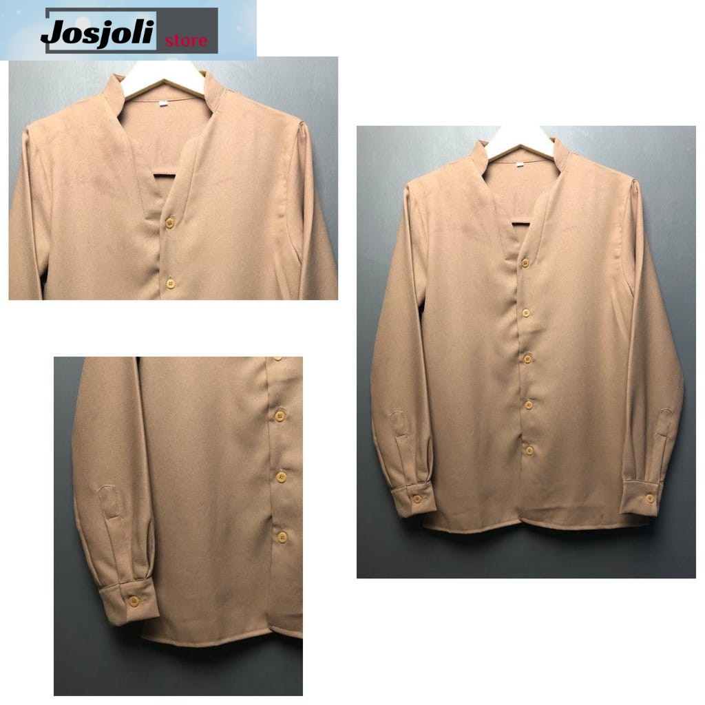 JOSJOLI_STORE/Kemeja Korea Style/Kemeja V-NECK Tin Lengan Panjang Size M L XL XXL Fashion Pria