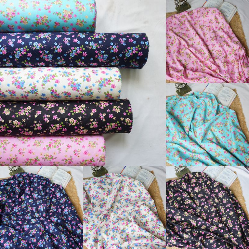 Kain Katun Jepang Motif Bunga Kecil Bahan Katun Jepang Kode D