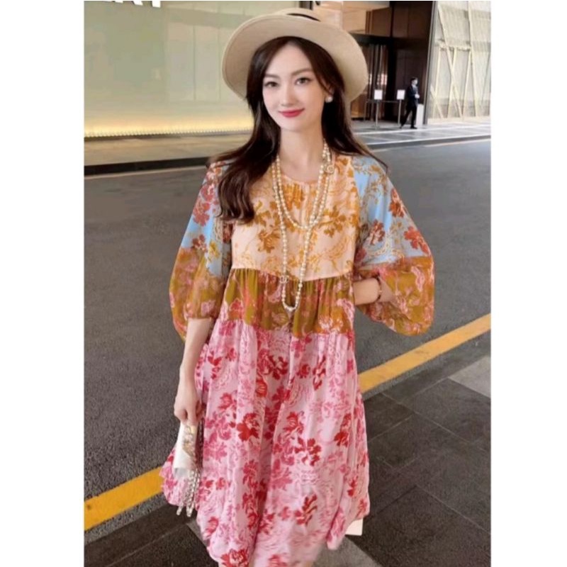 Special Murah Dress Loose CHARITINA Lengan Pendek Shabby Chic - Gaun Mini Bahan Twiscone Import Moti