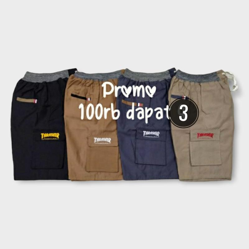 PROMO 100 RIBU DAPAT 3 PCS CELANA CARGO PENDEK / CARGO PANTS PENDEK / TRASHER PANTS BORDIR