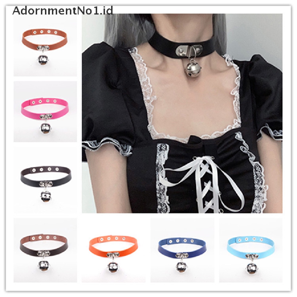 [AdornmentNo1] Punk Gothic Big Bell Choker Untuk Wanita Gadis Kalung Logam Kulit Chocker Goth Cosplay Anime Perhiasan Aksesoris [ID]