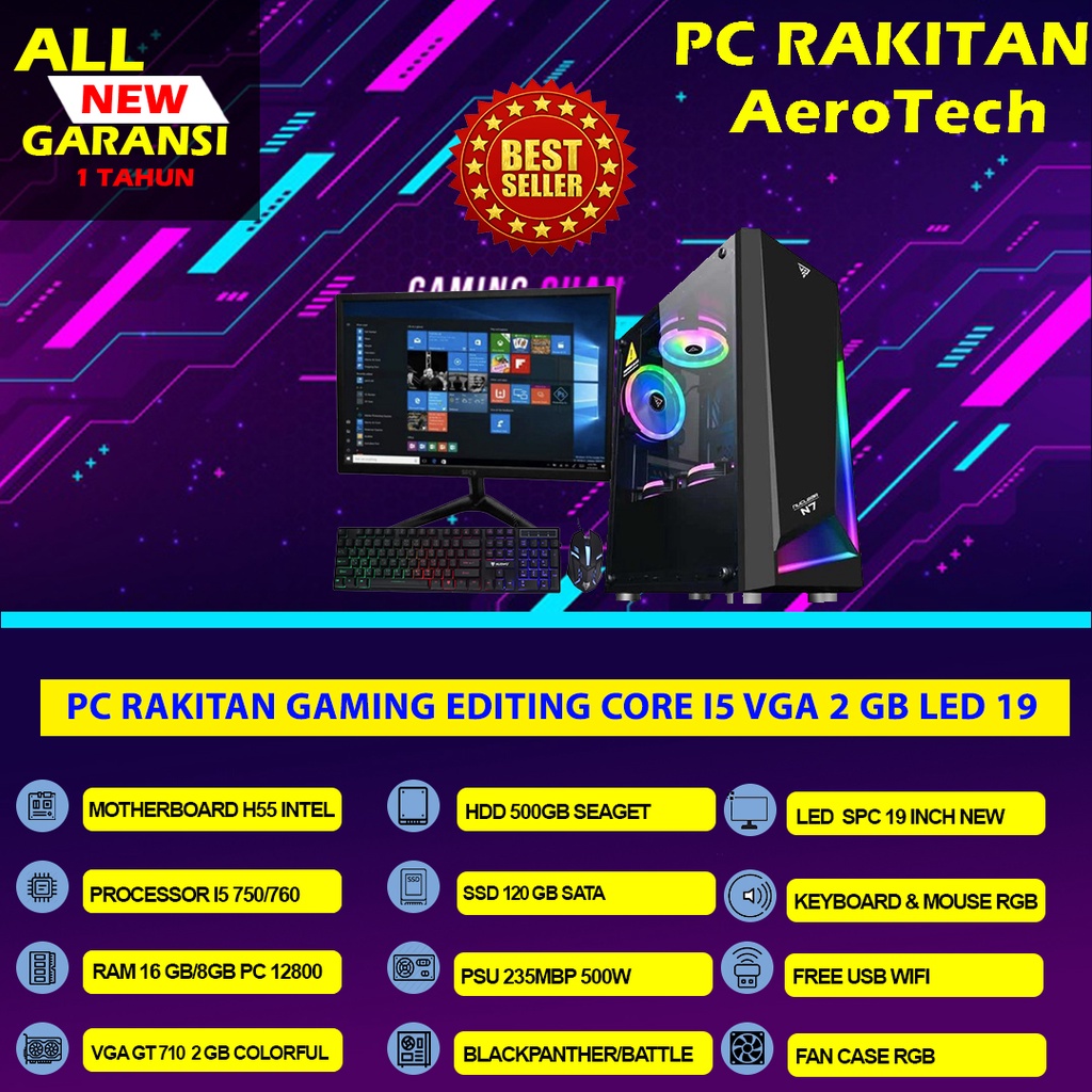 PC RAKITAN GAMING I5 6500 | RAM 16 GB | VGA RX 580 8 GB | SSD 256 GB |  LED 24 INCH 100 HZ SIAP PAKAI FULLSET