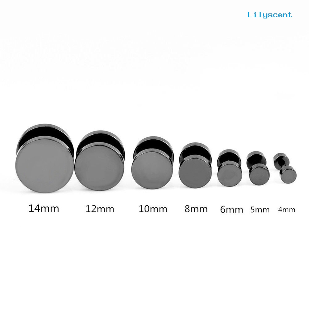 [LS] Anting Tindik Ear Stud Pria Keren Punk Bulat Hitam Stainless Steel 3mm - 14mm