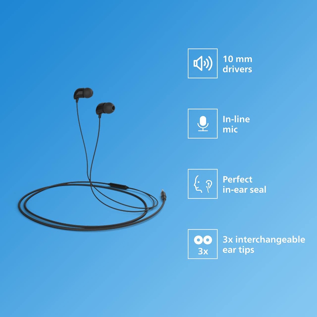 Philips TAE1126BK TAE1126 TAE 1126 BK In ear Wired Headphones with Mic