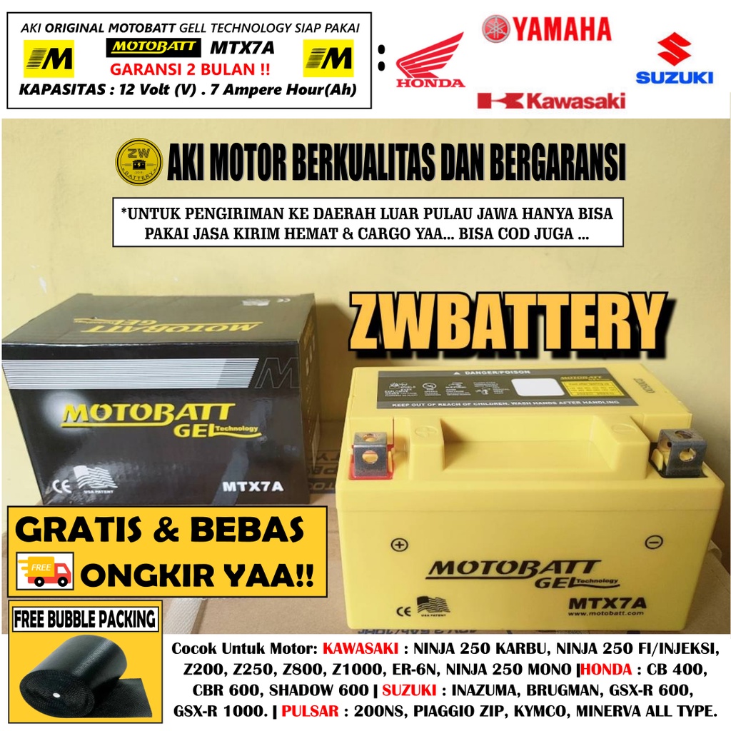 AKI MOTOR NINJA 250 KARBU MTX7A / YTX9-BS MOTOBATT GEL