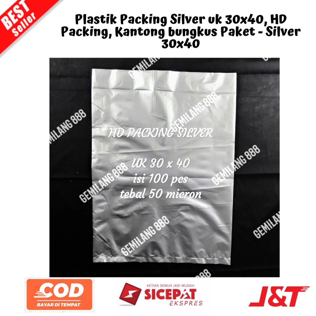 [BAYAR DI TEMPAT] Plastik Packing Silver uk 30x40, HD Packing, Kantong bungkus Paket - Silver 30x40