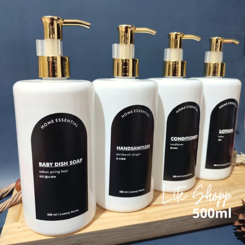 Botol Sabun Cair Aesthetic 500ml GOLD GLOSY LABEL WATERPROOF