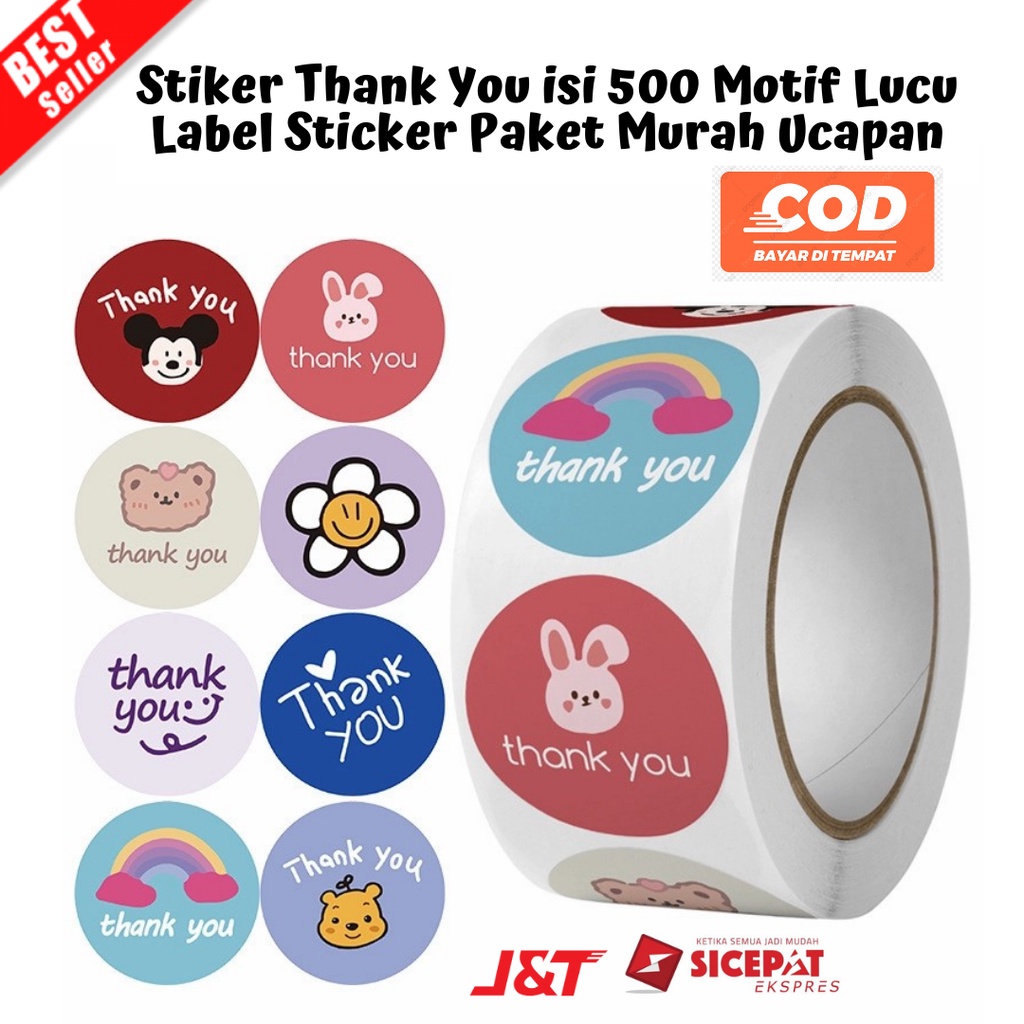

[BAYAR DI TEMPAT] Stiker Thank You isi 500 Motif Lucu Label Sticker Paket Murah Ucapan