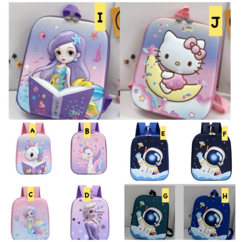 [PS] Tas Backpack 3D Astronot Mermaid Frozen Elsa Unicorn Hello Kitty Ransel Anak Sekolah SD TK PAUD