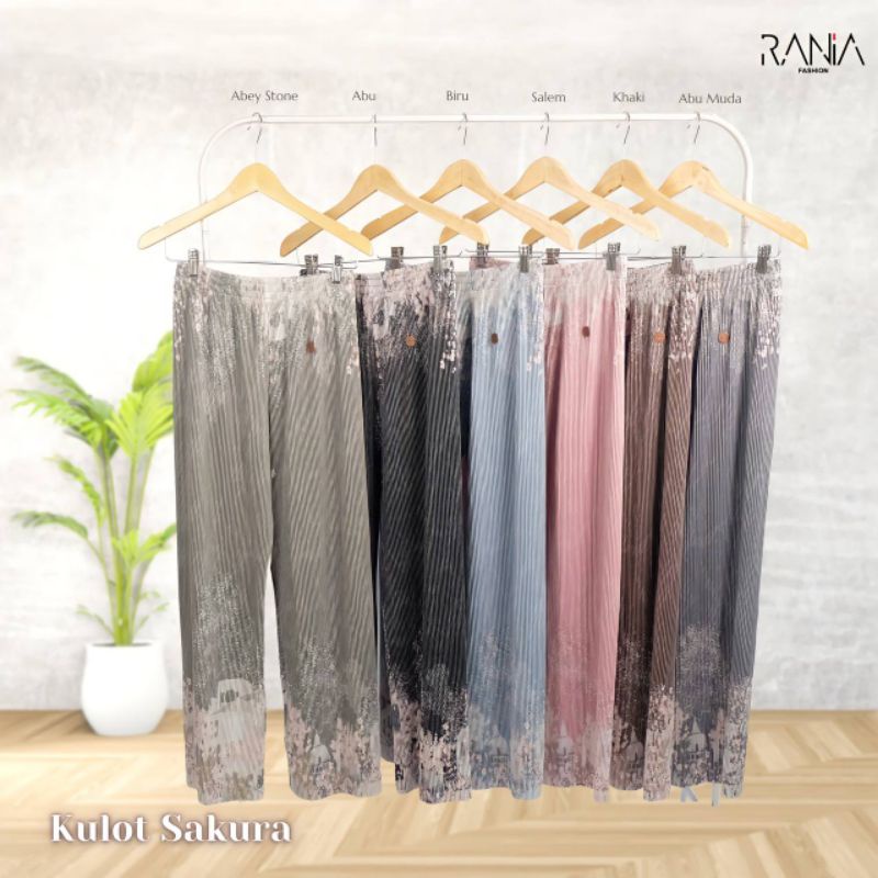 Celana Kulot Pleats Plisket Motif Printing Sakura by Rania