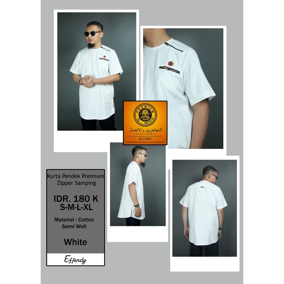 Kurta Series Effendy by Al Amwa Premium - Kurta Pria Lengan Pendek Kerah Oblong - Gamis Pria Dewasa 