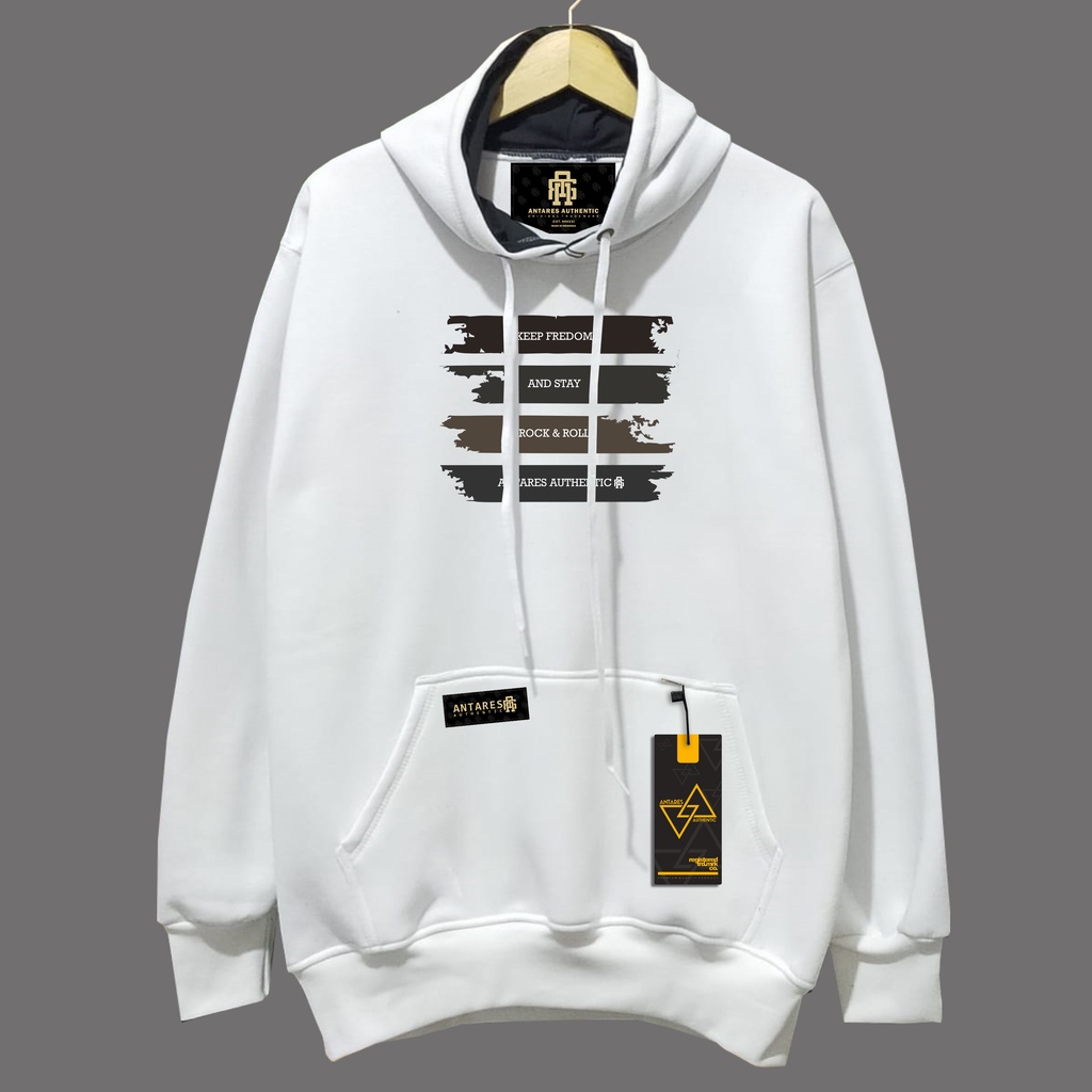 SWEATER HOODIE PRIA DISTRO ANTARES ORIGINAL KEEP FREEDOM WHITE