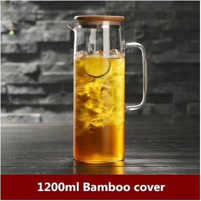 Teko Teh Kaca Pitcher Tahan Panas Aesthetic Tutup Kayu
