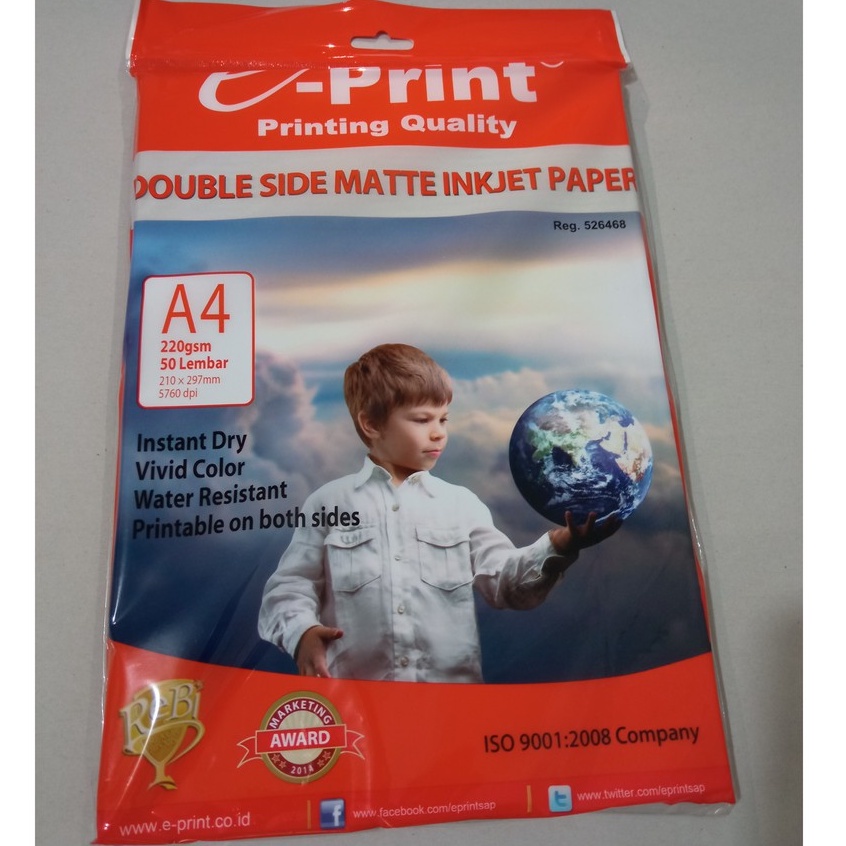 

E-print Double Side Matte Inkjet Paper A4 220gsm 50 lembar [ Anak & Globe ]
