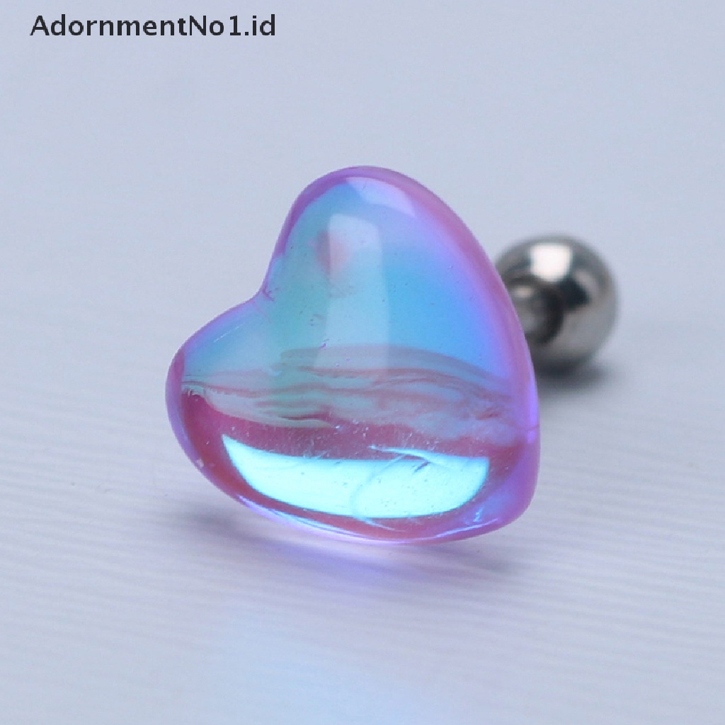 [AdornmentNo1] Baru Aurora Kristal Kaca Peach Jantung Telinga Tulang Kuku Hati Permen Transparan Anting Kecil Anting Telinga Tulang Kuku Bibir Perhiasan Tubuh [ID]