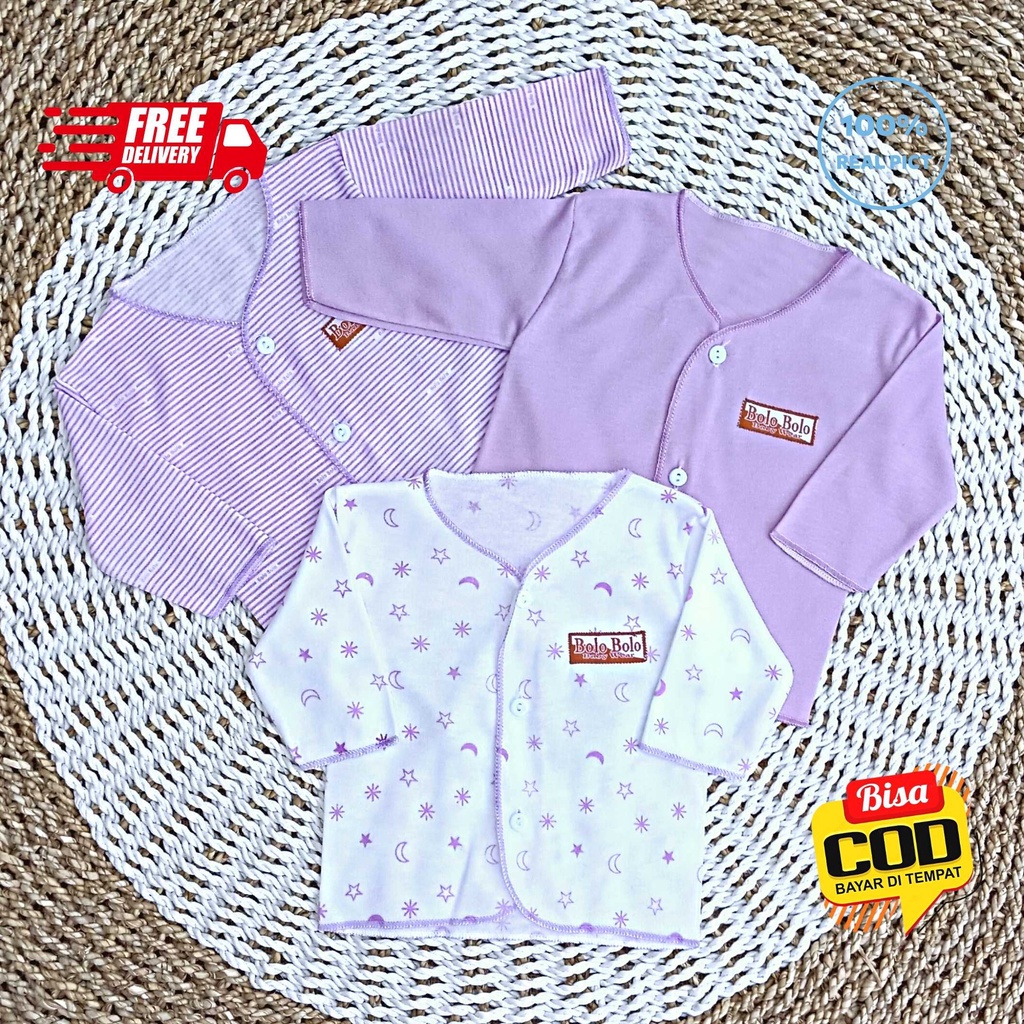 SALE 7.7 Serian Lilac - 3 pcs Baju Bayi Tangan Panjang Bayi Baru Lahir 0 sd 3 Bulan Lilac Series merk SNI Bolo - Bolo