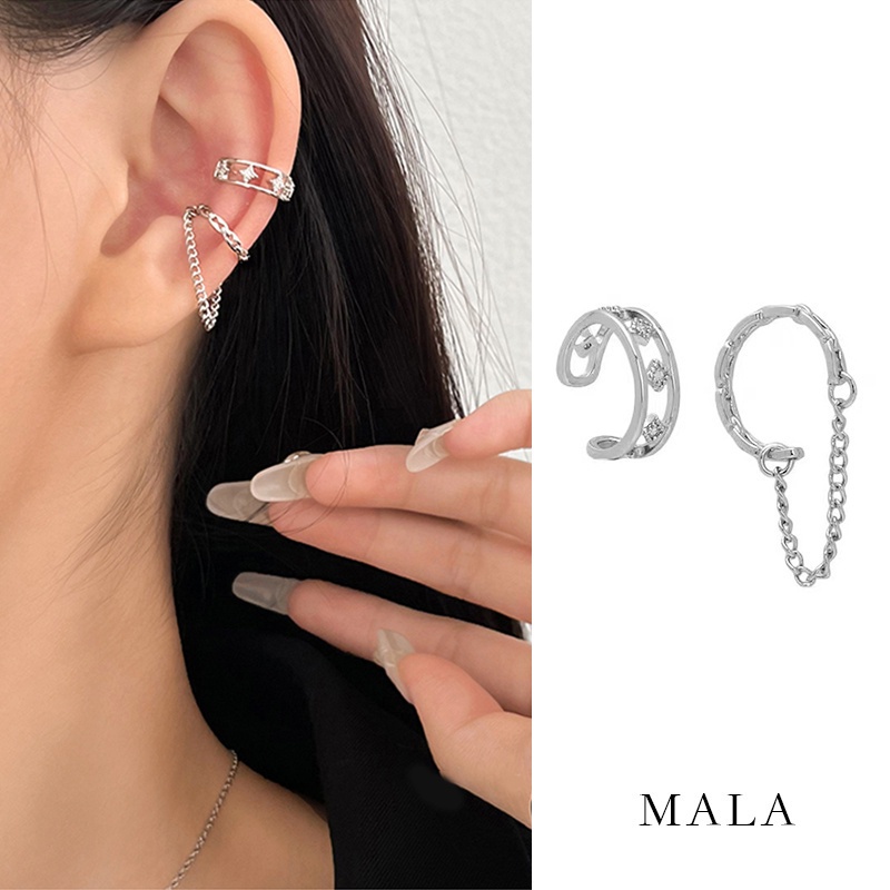 Set Anting Rantai Rumbai Warna Silver Gaya Korea
