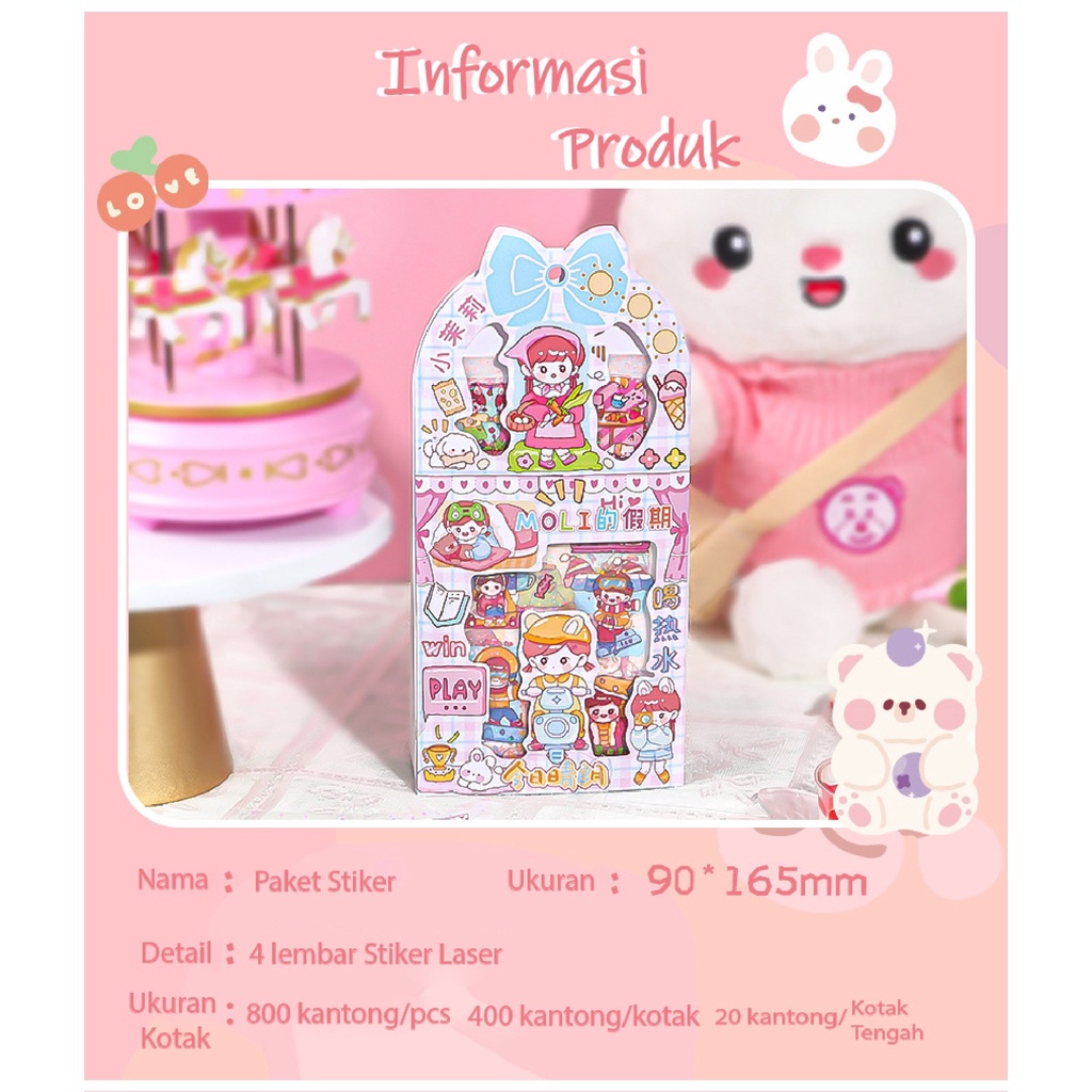 MSY 100Pcs/4Pcs Stiker Book Kartun Princess/Stiker Motif Laser Kartun  Untuk Dekorasi Diary Aesthetic/ Anti Air Untuk Dekorasi Import