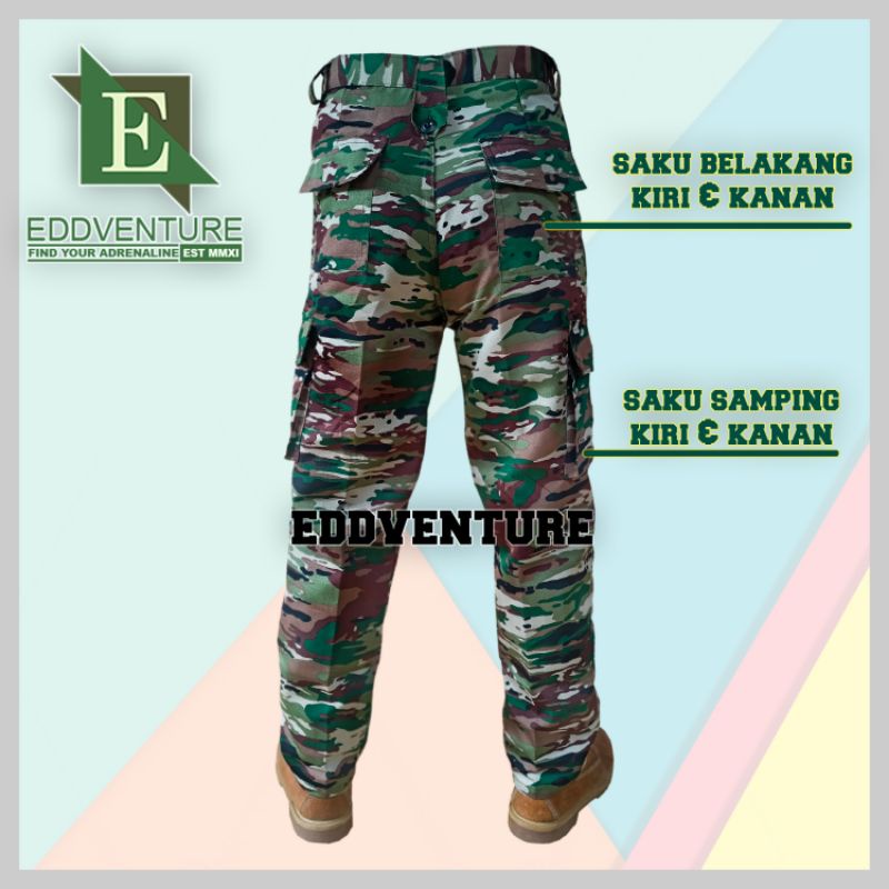 Satu Set Setelan Baju Kaos Dry Fit Lengan Pendek Celana Panjang Pdl Cargo Pria Loreng Kasad Terbaru Bahan Velbed Balotelli TNI AD Tentara Militer Tad Pria Wanita Tactical Outdoor Eddventure
