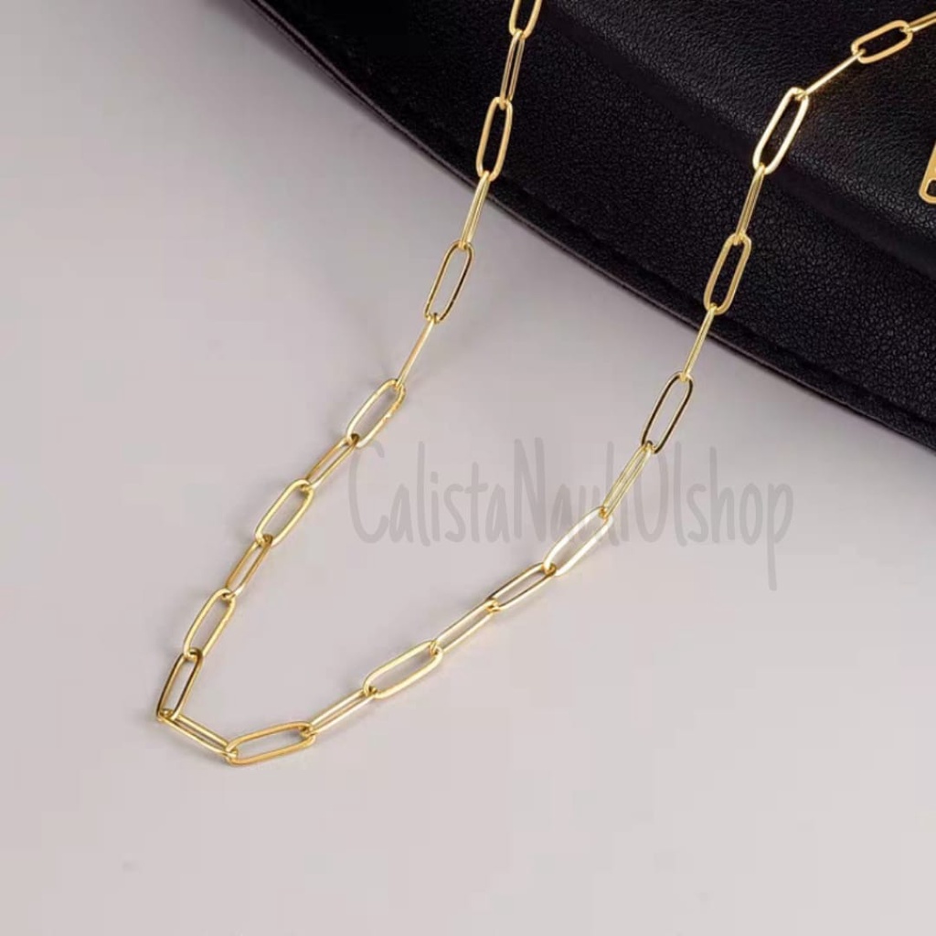 KALUNG TITANIUM OVAL CLIP GOLD PERHIASAN EMAS KOREA ANTI KARAT DAN ANTI LUNTUR