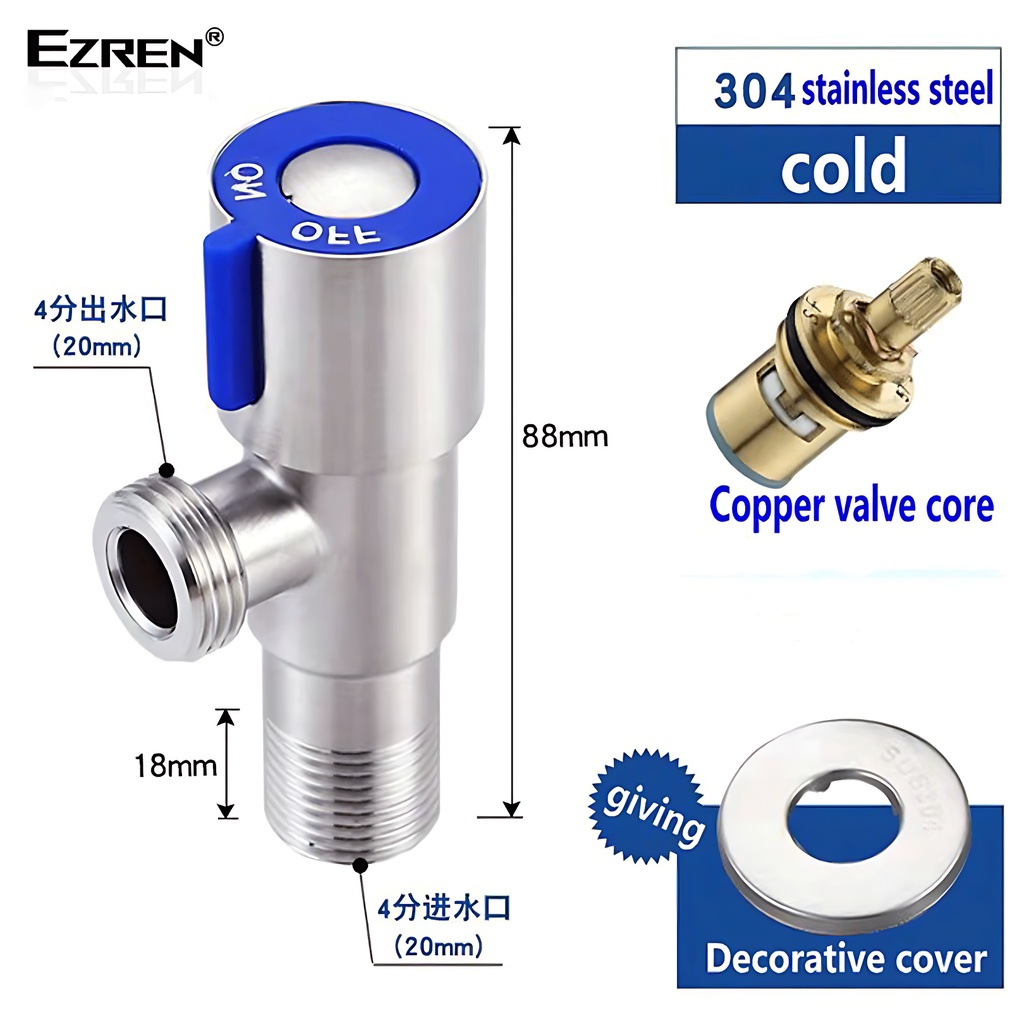 Ezren EZ-0031 Stop Kran Stainless Single SUS 304 1/2 Inch Valve COLD