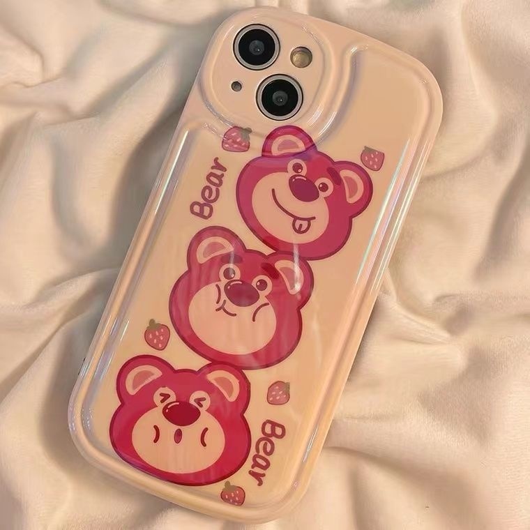 IPHONE Casing Ponsel Desain Beruang Strawberry Kartun Lucu Timbul Kompatibel Dengan Iphone12 13 14 11 Pro Max X Xs Max Xr Ddrf