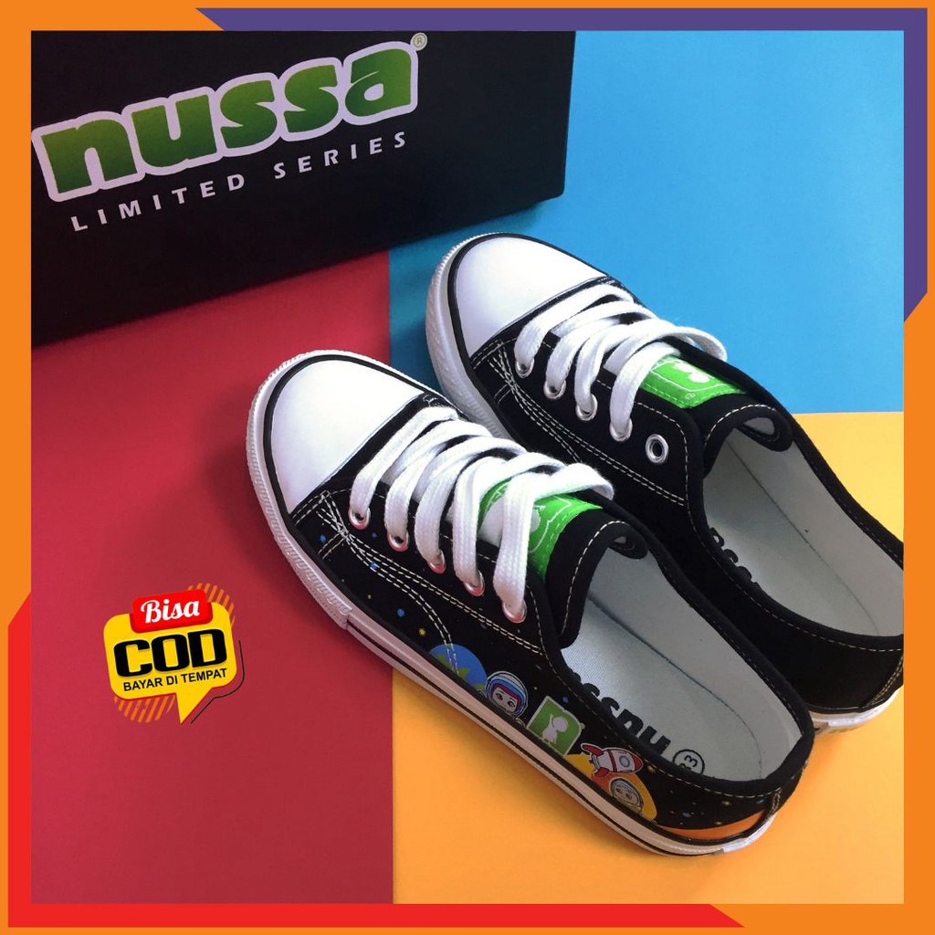 Sepatu Sneaker Anak Cowok Cewek Warna Hitam Nussa Official Kids 009 Premium Spatu Sneakers Sport Cas
