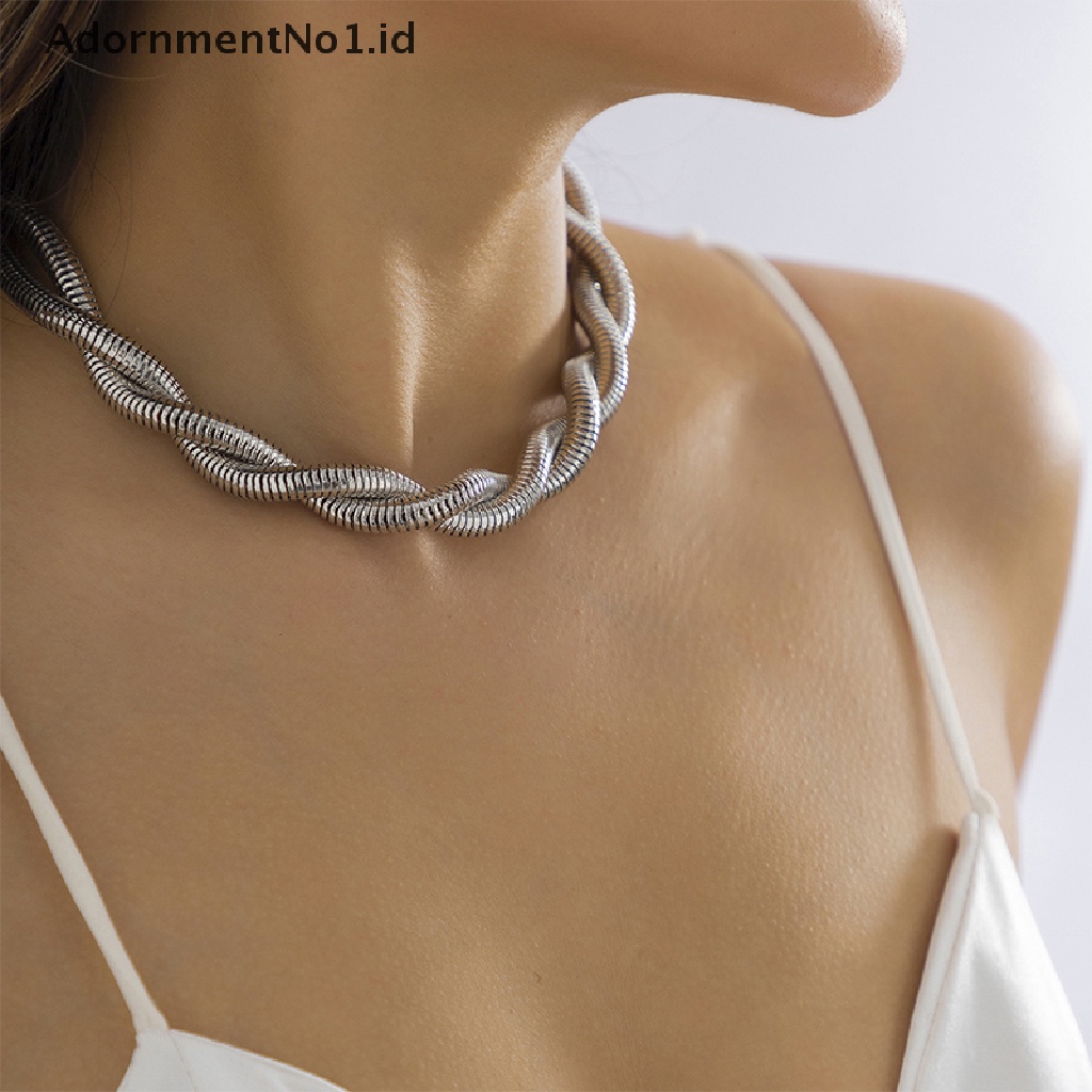 [AdornmentNo1] Kalung Rantai Tali Putar Punk Untuk Wanita Cuban Chunky Chain Choker Necklaces [ID]