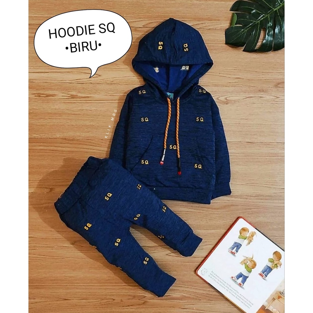 Setelan Anak Bayi Laki-Laki Motif Hoodie SQ Dan Celana Usia 0-2 Tahun