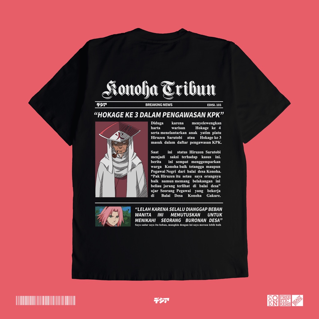 Konoha Tribun Meme Hokage 3 KPK Naruto Boruto Sakura Beban Kaos Anime Manga Baju Jepang DJA Cloth
