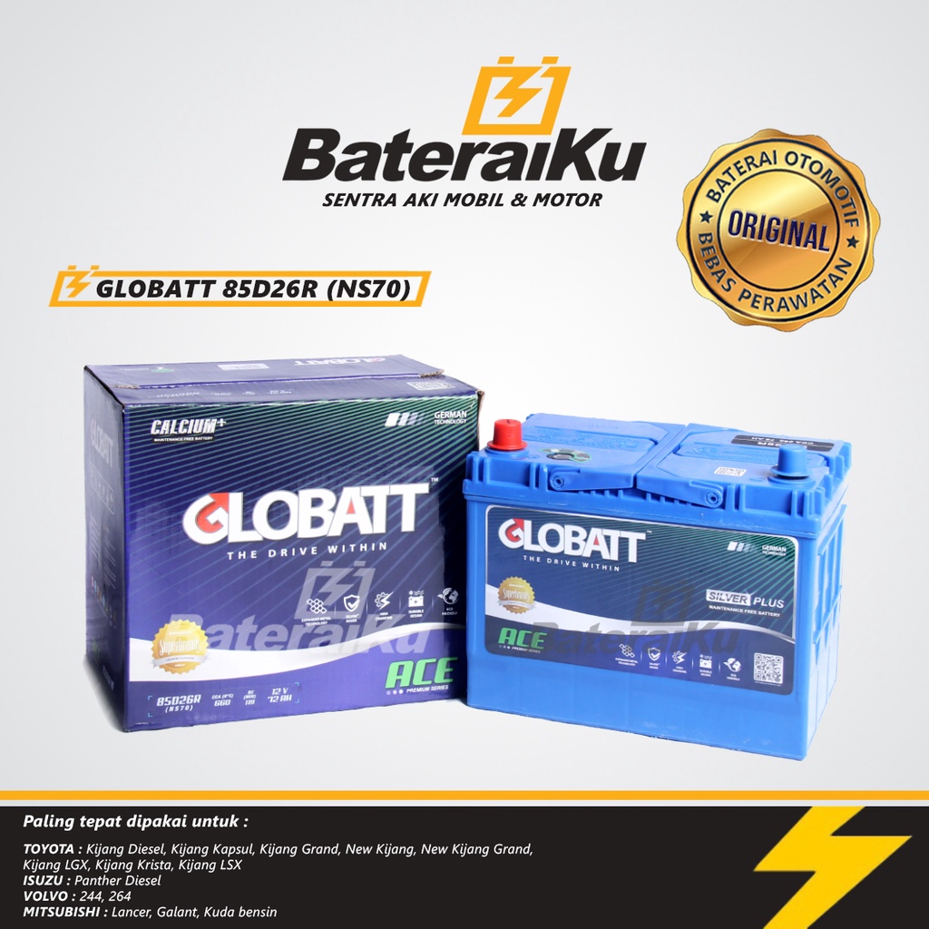 Aki Globatt NS70 MF Aki Kering Mobil Kijang, Panther, Kuda, Lancer, Galant, dll