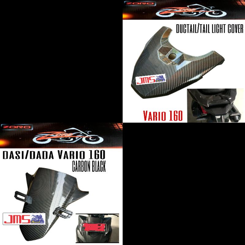 cover tutup dasi depan plus ducktail carbon diatas lampu stop belakang carbon vario 160 cbs dan abs zoro pnp