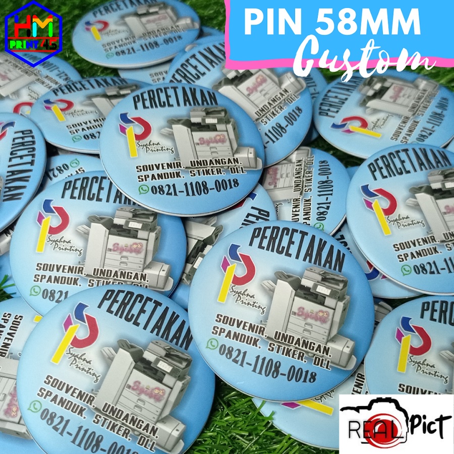 Cetak Pin Peniti Custom 58 mm Putih termurah / Pin Peniti Custom semua desain