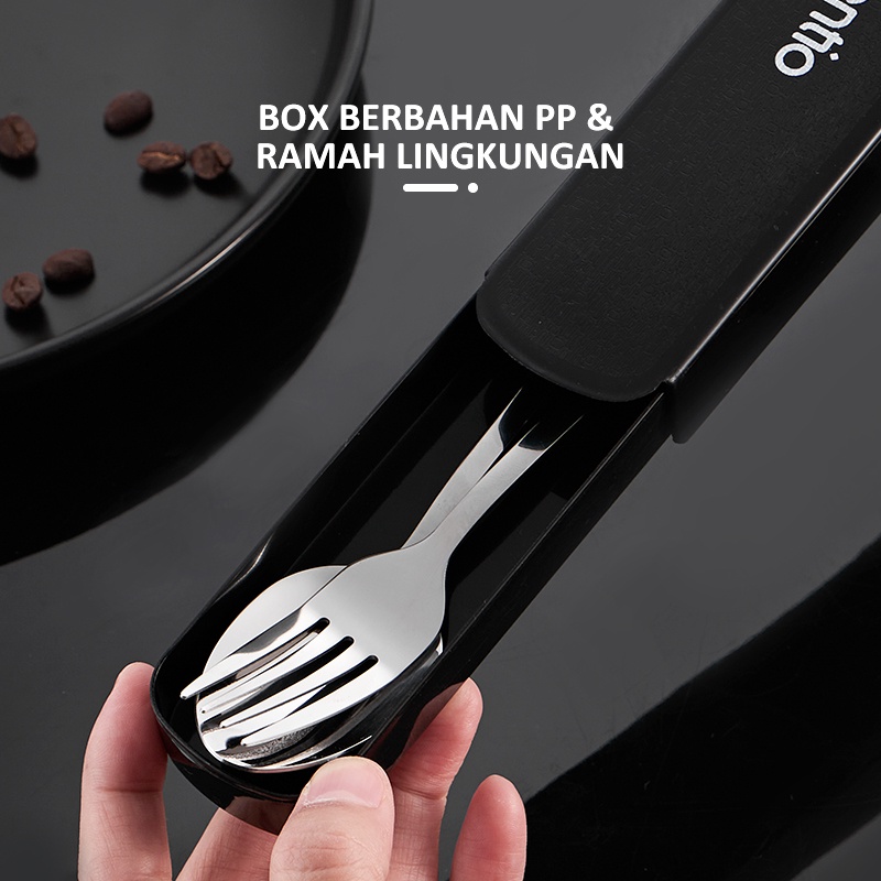 ecentio 2/3Pcs Stainless Steel Sendok Garpu Set Alat Makan Makan Dengan Sumpit Spoon  Sendok Makan