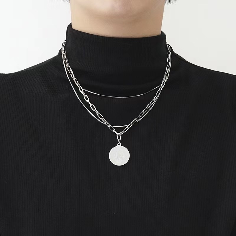 Kalung face tiga layer titanium anti karat harga grosir bisa cod