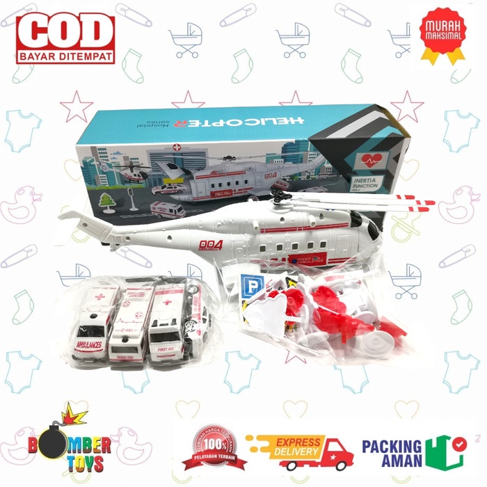 MAINAN ANAK HELICOPTER MOBIL AMBULANCE POLISI DIY BUILDING KADO UNIK