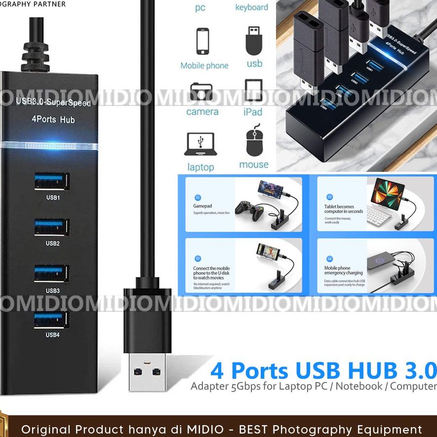 Depan USB HUB 4 Port USB 3.0 High Speed Adapter 5Gbps for Laptop PC / Notebook / Computer