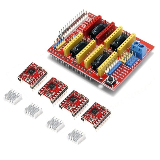 Arduino uno r3 + CNC Shield V3 + 4PCS A4988 + heatsink