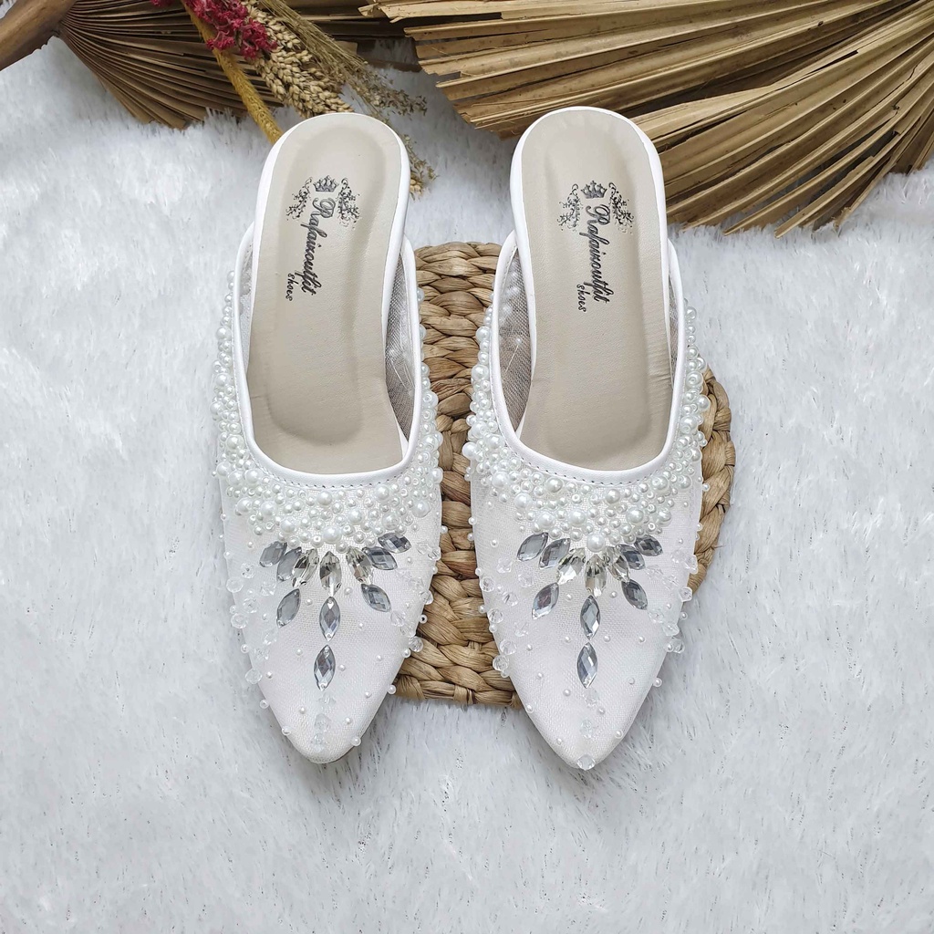 Sepatu wedding pesta cantik mewah Zyva putih hak 5cm kaca