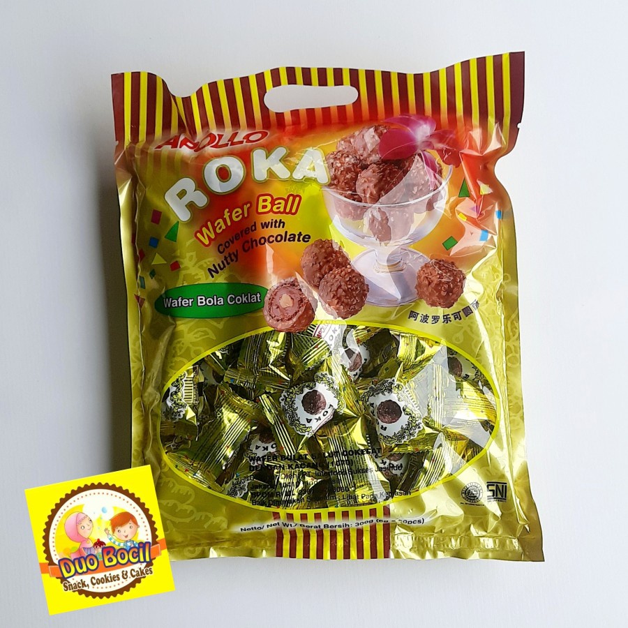 

Apollo Roka Wafer Bola Cokelat Salut (isi 50 pcs) - Duo Bocil Snack