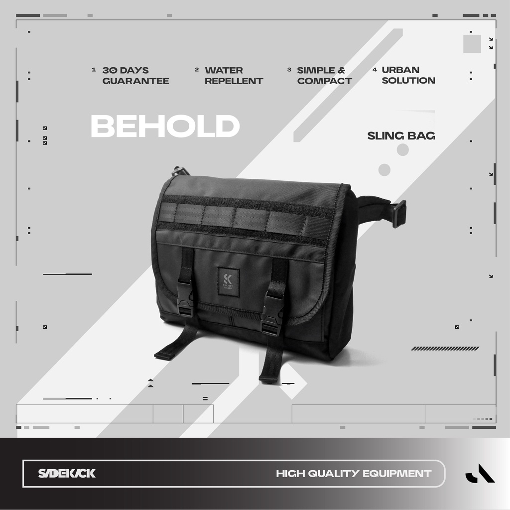 Sidekick Project BEHOLD Sling Bag Pria Warna Hitam  Bahan Polyester Ukuran 20 x 26 x 7 CM Organizer Tas Selempang HP Dompet