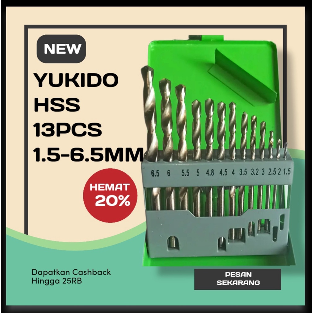 Yukido Mata Bor Besi Dan Kayu HSS Drill Bits Set 13Pcs