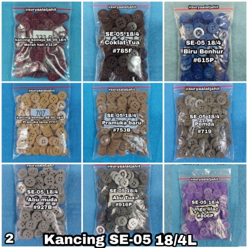 kancing kemeja SE05-18/4L/1.1cm @1gros =rp.6.800/144pcs