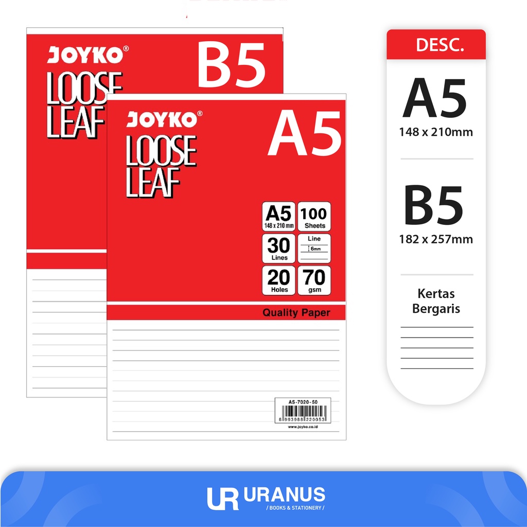 

JOYKO Loose Leaf B5/A5 100 Lembar -Uranus Ngagel-