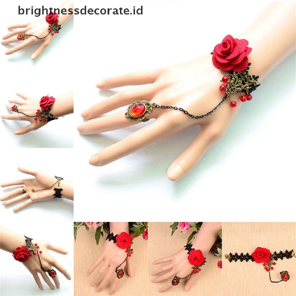 [Birth] Fashion Gothic Lolita Retro Vintage Bunga Vampir Jumbai Mawar Gelang Renda [ID]